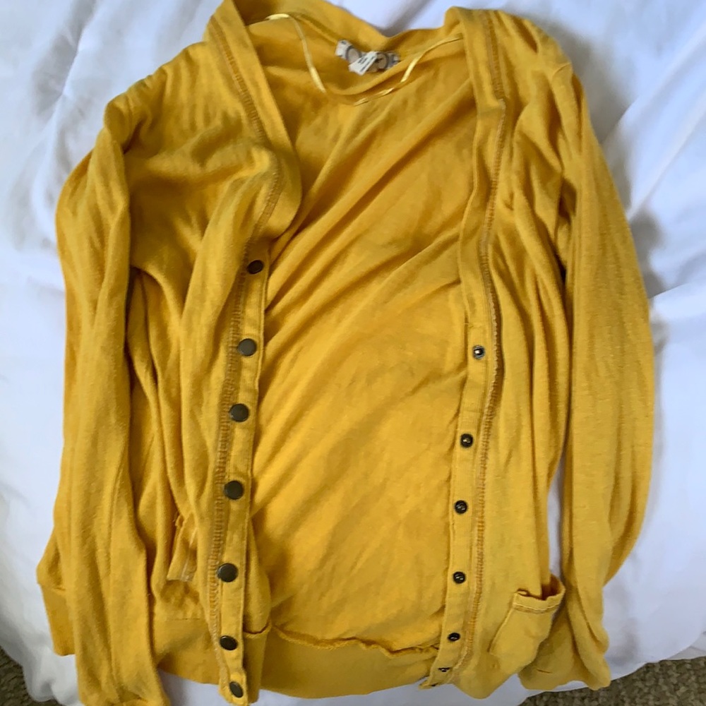 yellow cardigan